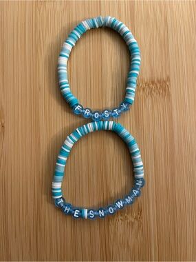 Christmas Frosty The Snowman Beaded Bracelets in Blue & White